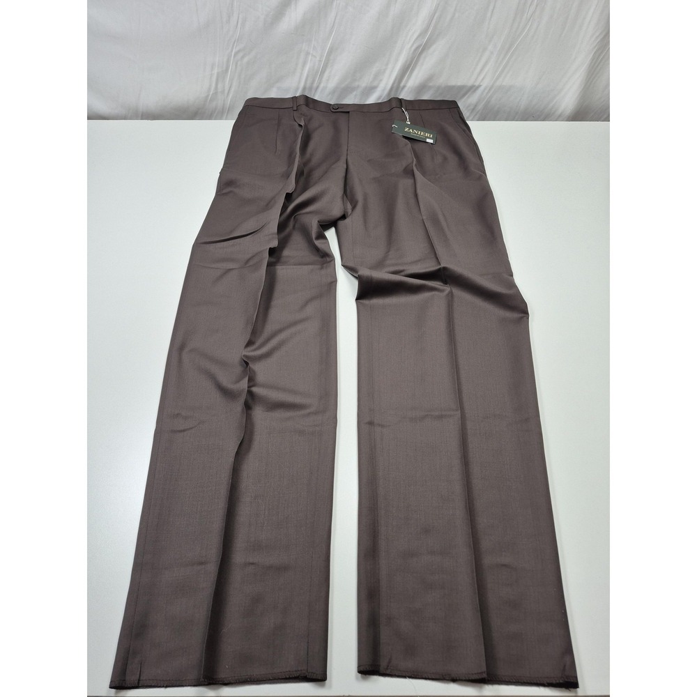 Zanieri Dress Pants Men's 46x37 Brown Wool Unhemmed Super 100s Italy NWT